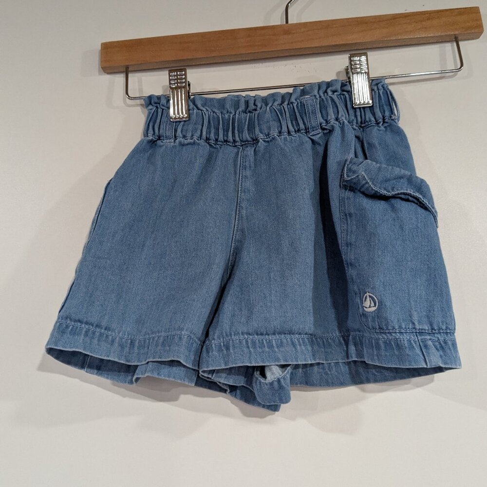 Petit Bateau Paperbag Waist Chambray Cargo Shorts Blue Size 6